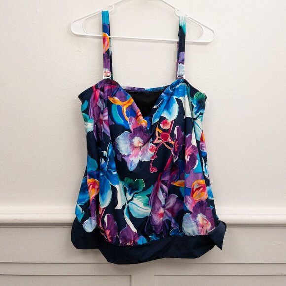 Mazu Swim Floral Tankini Top 18W Adjustable Straps Plus Size Swimwear - Picture 1 of 4